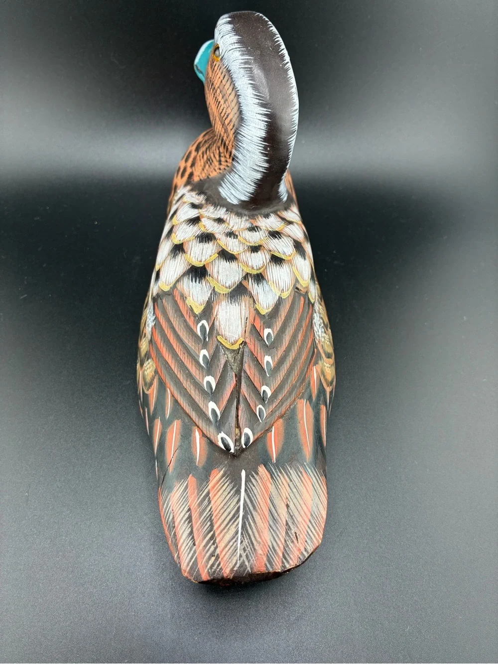 Hand-Painted wood Decorative Duck Figurine in Teal and Brown
